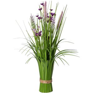 Creativ-green Kunstpflanze Stehgras-Busch, mit lila Blüten, Höhe 48 cm, 2 Stück