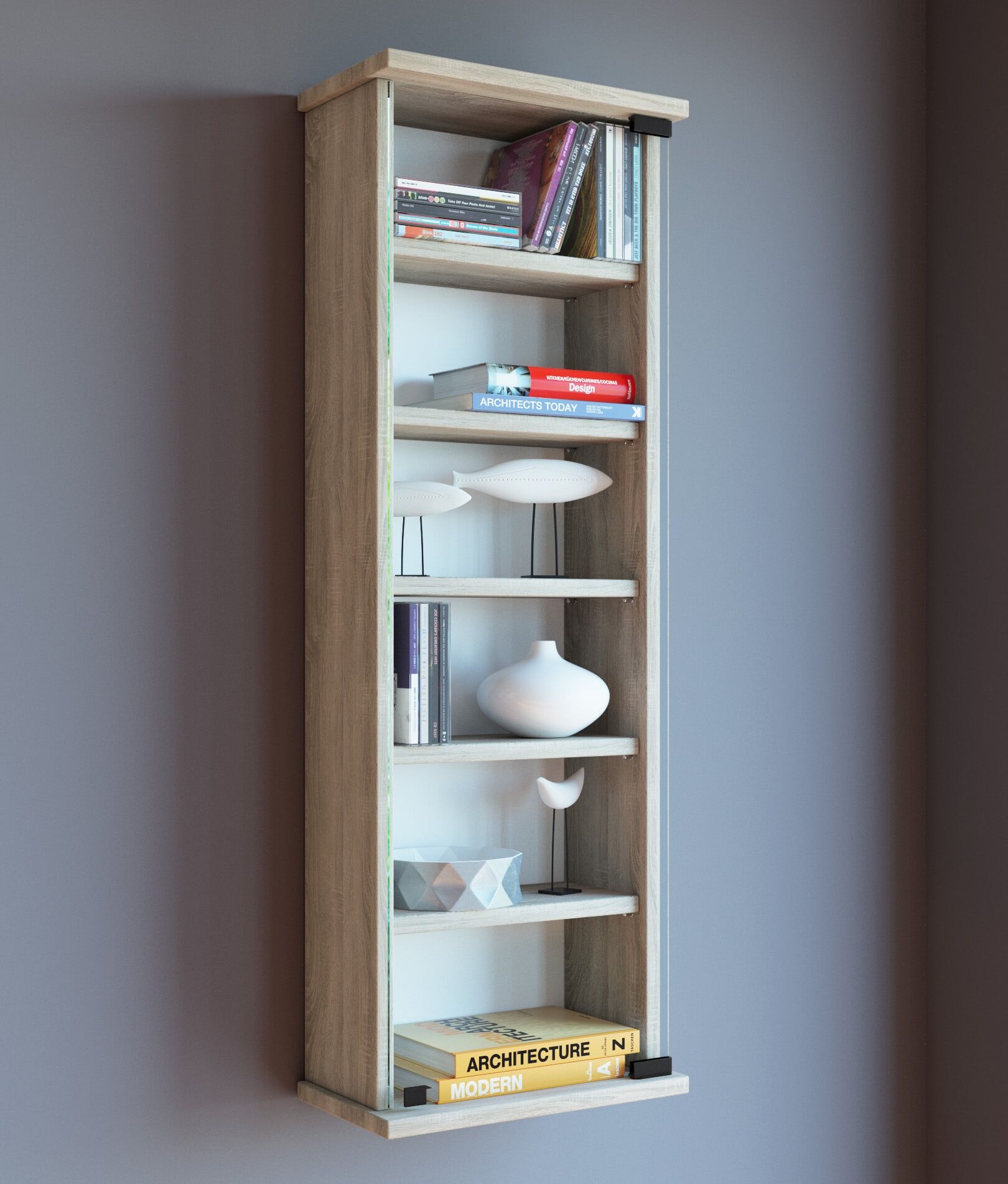 Media-Regal VCM "Holz CD DVD Wandregal Schrank Loposa Glastür", schwarz, B:31cm T:18cm, Regale, Media-Regal