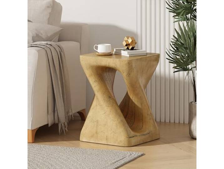 Twwhshf-ou Twist-Beistelltisch mit Holzstruktur und Magnesiumoxid-Akzent for die Terrasse(Black)