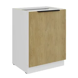 Küchen Unterschrank 60 cm CREMONA Eiche + Weiß Küche Küchenzeile Küchenblock
