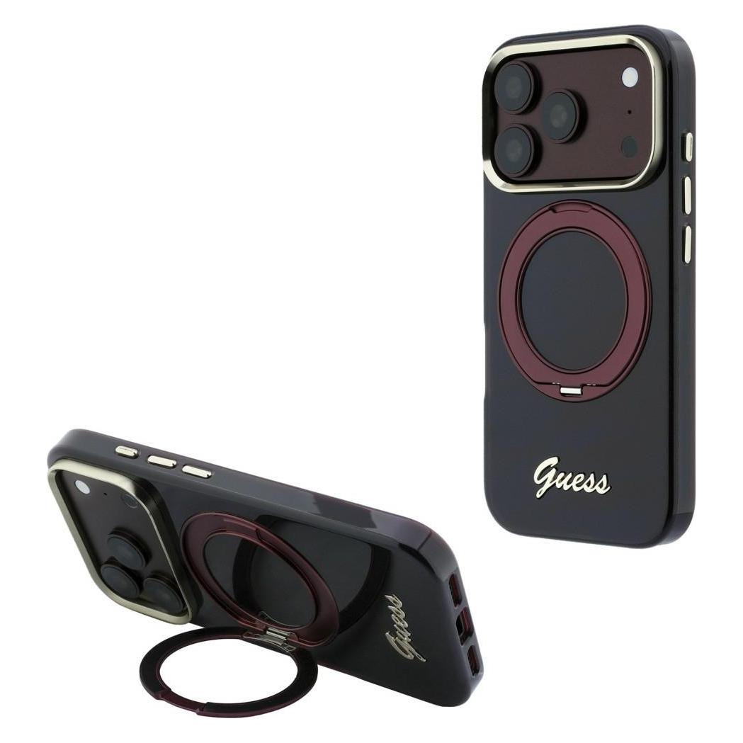 Guess - Ring Stand Script Metall-Logo MagSafe (GUHMP18X6HCCMSU) - iPhone 18 Pro Max - Burgunderrot (Apple iPhone 17 Pro Max, Apple iPhone 18 Pro Max) (GUHMP18X6HCCMSU)
