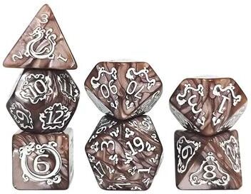 Uplift Essentials 7 Piece Dragon Pattern Polyhedral DND Dice Set brown