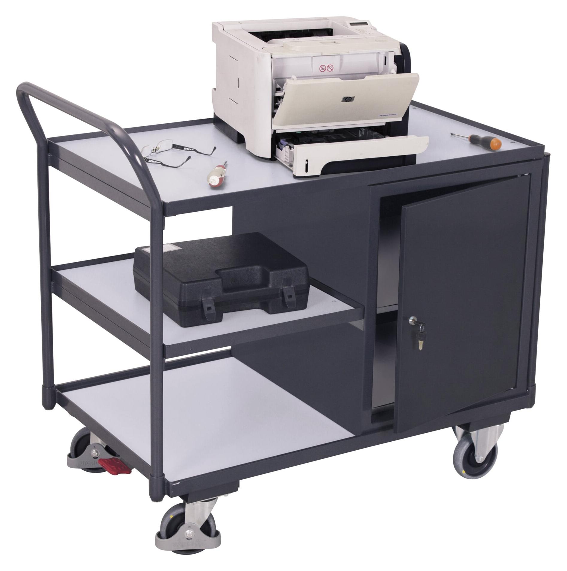 VARIOfit ESD Werkstattwagen mit gebogenen Schiebegriff und 2 Ladeflächen 985x590mm