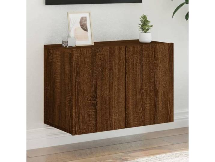 Meuble TV mural chêne marron 60x30x41 cm meuble suspendu design classique