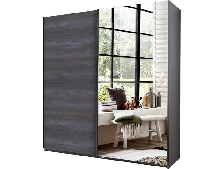 Schwebetürenschrank WIMEX Herne , grau (graphit, front digi, steel optik), B:180cm H:198cm T:64cm, Holzwerkstoff, Schränke, Schwebetürenschrank, Mit Spiegeltür