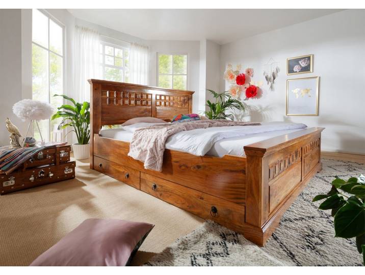 Lit double 180x200 Acacia laqué Miel OXFORD #0310