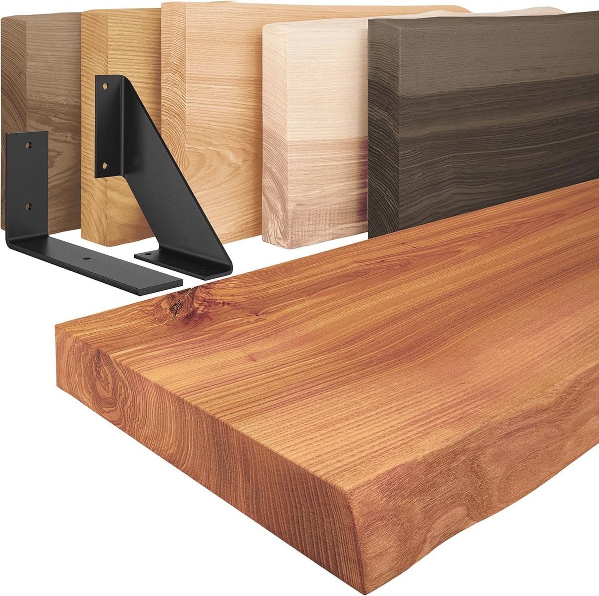 Houten Wandplank met Natuurlijke Rand - Donker/Wit - 40 cm