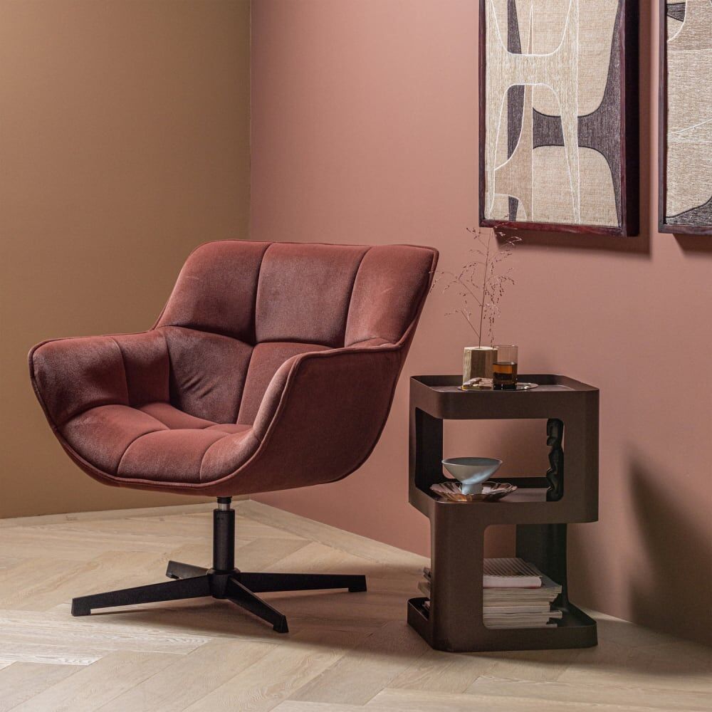WOOOD Fauteuil pivotant en velours marron rouge Rouge 83x94x71cm