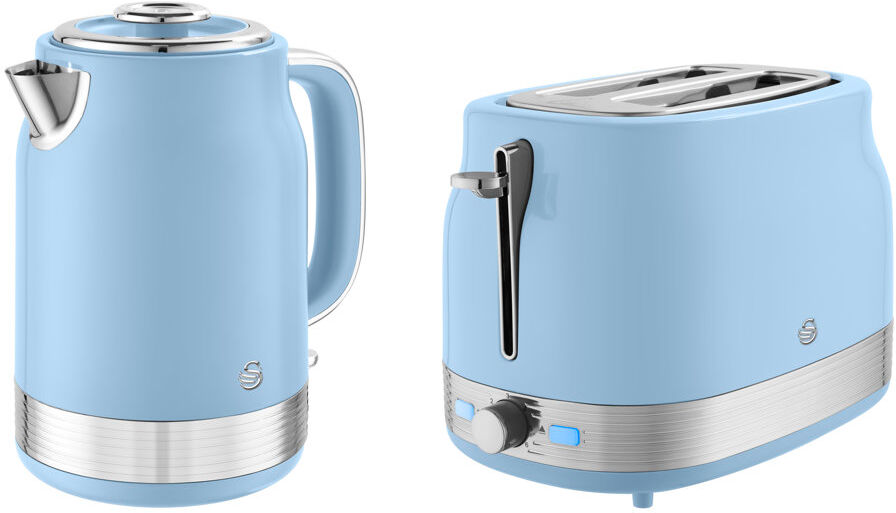 Swan Retro Kitchen Set, 1.7L Rapid Boil Traditional Kettle and 2 Slice Toaster, Non-Slip Feet Blue 1.7L