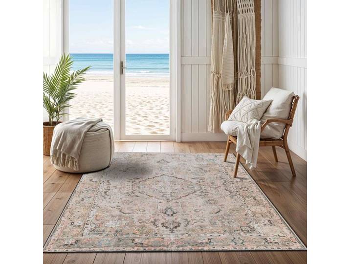 LIVABLISS Tapis Lavable Machine Vintage Oriental CLARA 160x213cm Marron/Gris
