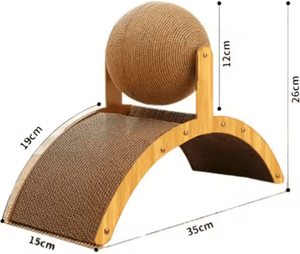 Inspire Curations PawSpin 2 in 1 Wooden Cat Scratching Ball & Sisal Scratch Board dark Auburn