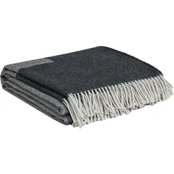 GANT Wohndecke - LOGO THROW, Jacquard-Logo, Fransen, Woll-Mix-Gewebe Grau / 130x180cm