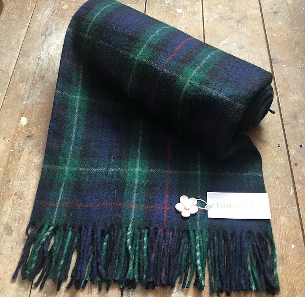 Florence Lilly Mackenzie Plaid and Vintage Look Blanket with Fringe Blue 152cm W X 190cm L