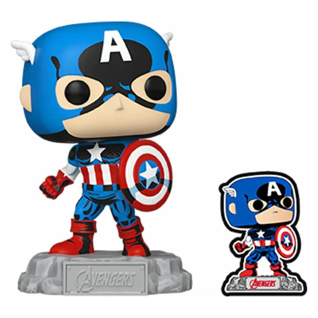 Funko POP! Marvel Comic: Cap America w/Pin (1290) EXM (FK3) (OC70128)