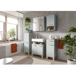 Badezimmer Schrank-Set Waschplatz Set Blaugrün Matt mit Mit Holzfüßen (fünfteilig)