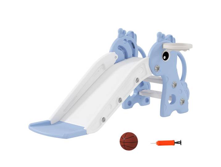 Aiyaplay Kinderrutsche, 3 in 1, Kleinkinderrutsche mit Basketballkorb, Basketball, Blau, Kunststoff, 51.5x52x106 cm, Freizeit & Co, Outdoor-Spielzeug