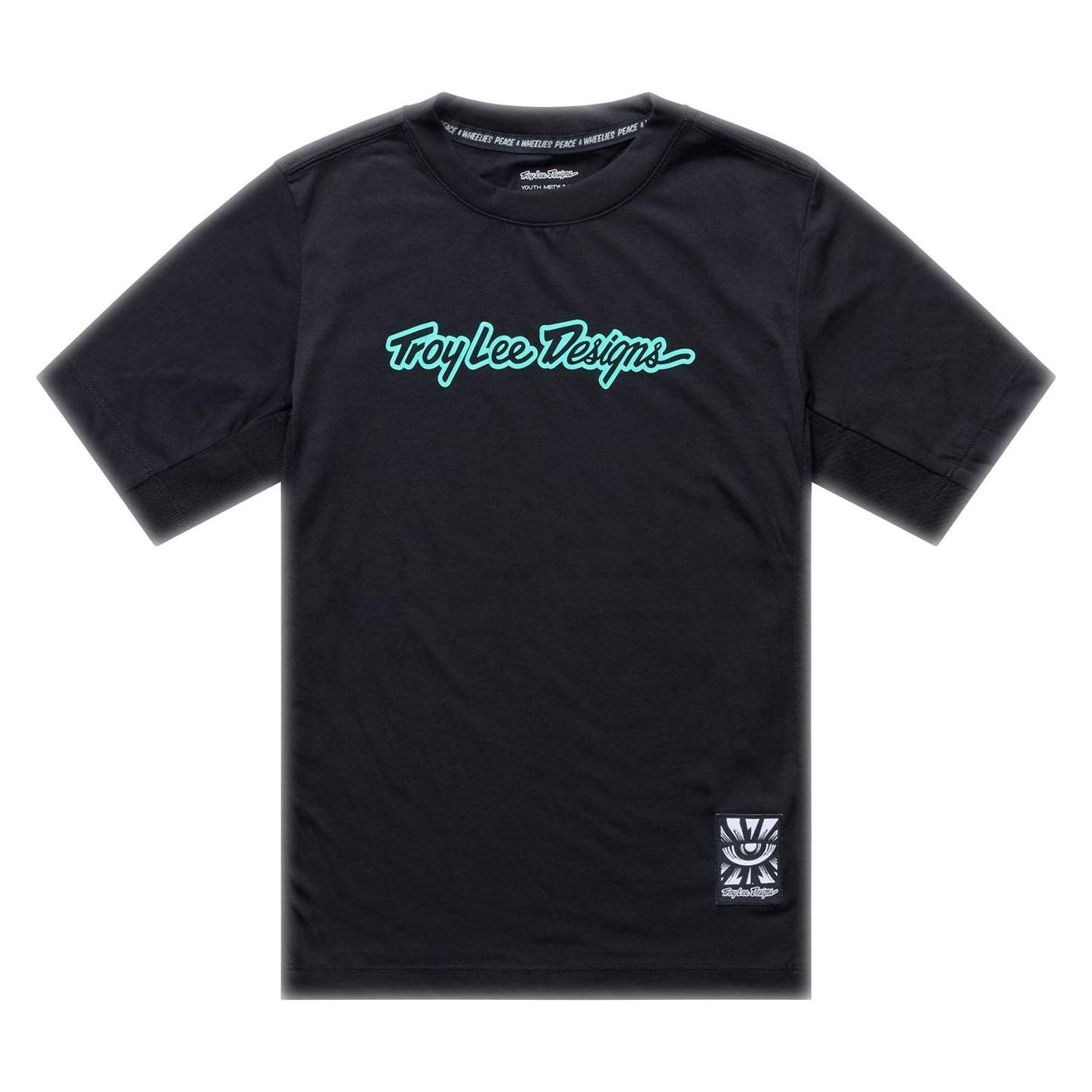 Troy Lee Designs Skyline Ride SS Tee, Signature, black/real teal, youth M (M) (384072043)
