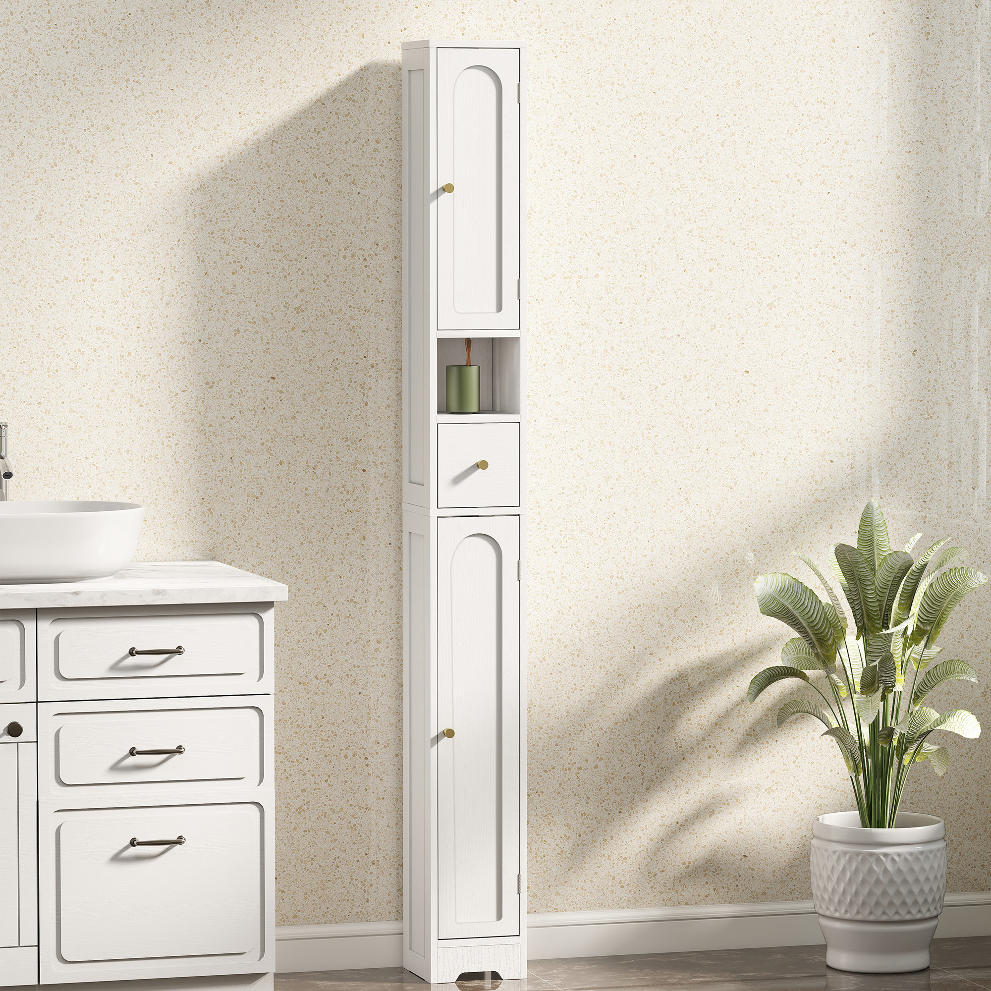 Homcom Mobile Colonna per Bagno, Mobile Contenitore con 2 Ante, Cassetto, Scomparto Aperto e Ripiano Regolabile, Bianco   Aosom Italy