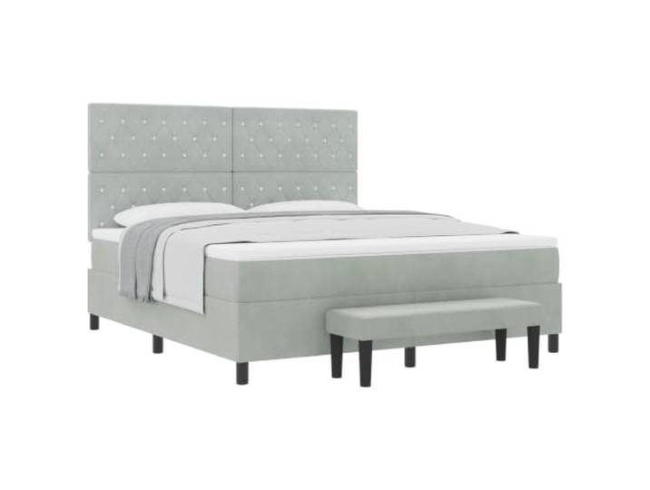 KTHLBRH Boxspringbett mit Kopfteil hellgrau 200 x 180 cm Samt Kopfteil aus Samt, Holzstruktur, mittelharter Schaumstoff, modernes Design, einfach