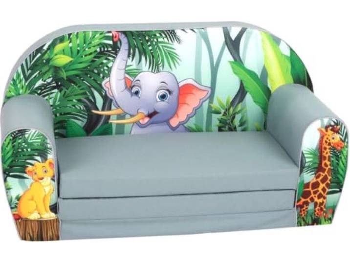 Gomoor Kindersofa Dschungel-Elefant, Ausklappbar zum Bett, 2 Sitzer Kindersofa aus weichem, leichtem Schaumstoff, ausklappbar zum Bett, mit abnehmbarem und waschbarem Bezug