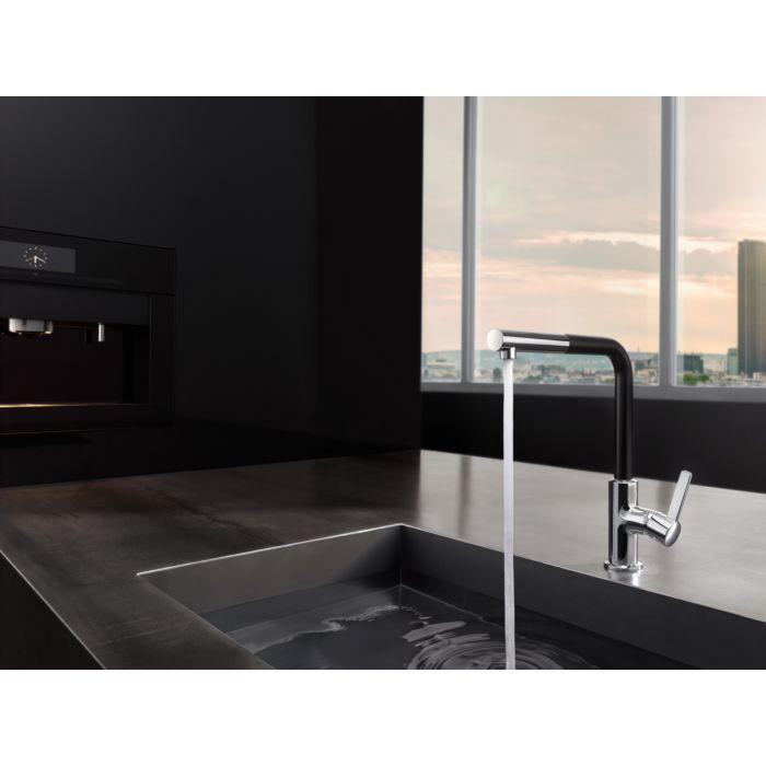 Kludi L-INE S Küchenarmatur 408518775 chrom/schwarzmatt, herausziehbarer Auslauf