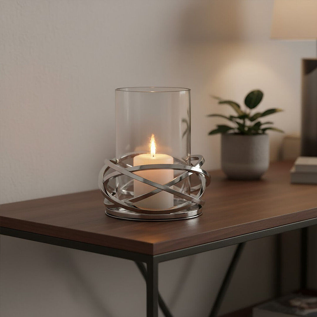 Metro Luna Tabletop Hurricane Silver 17cm H x 15cm W x 15cm D