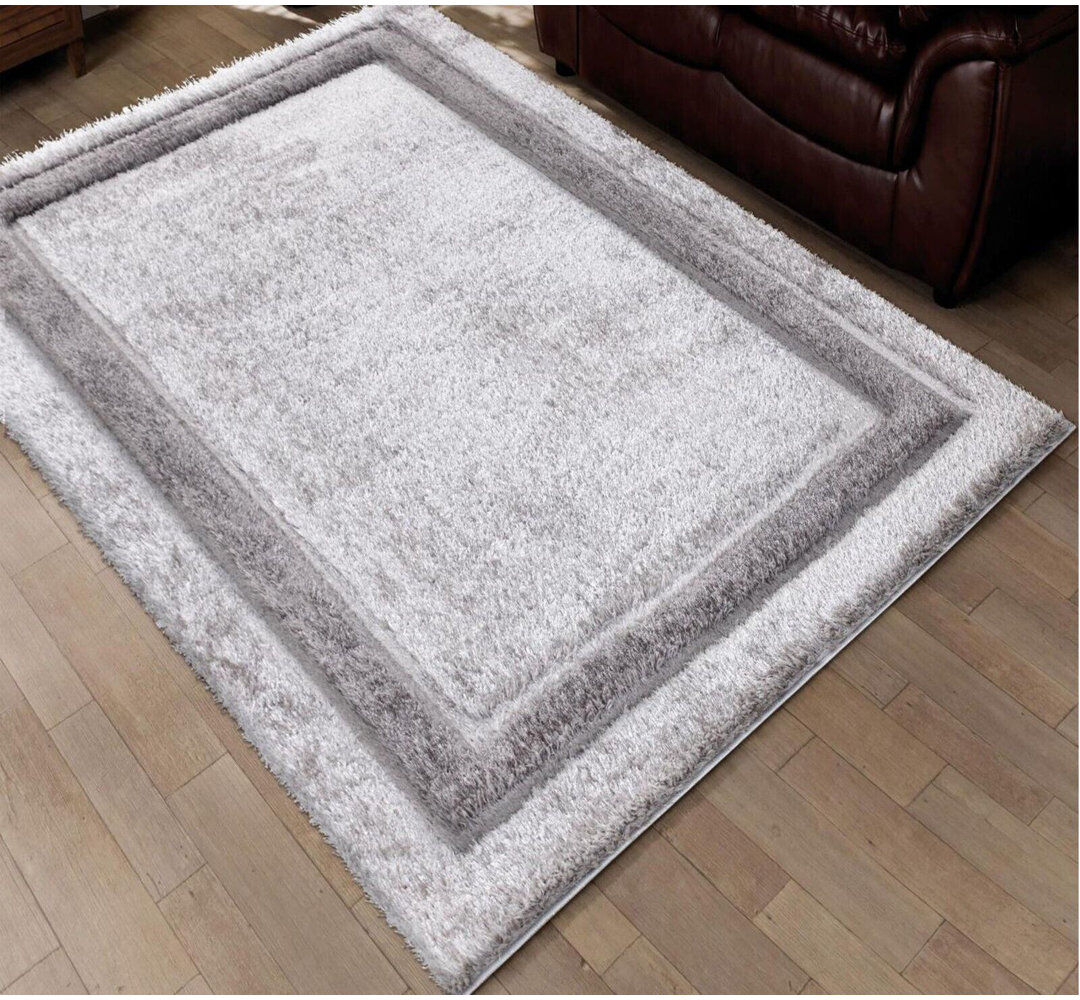 Ebern Designs Sabine Geometric Berber Indoor / Outdoor Area Rug Silver Rectangle 160 x 230cm