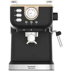 Taurus Elektrische Kaffeemaschine MOKA ONYX 20B BAROMETRO Schwarz 1050 W 20 bar 1,5 L, Siebträgermaschine, Schwarz, Silber