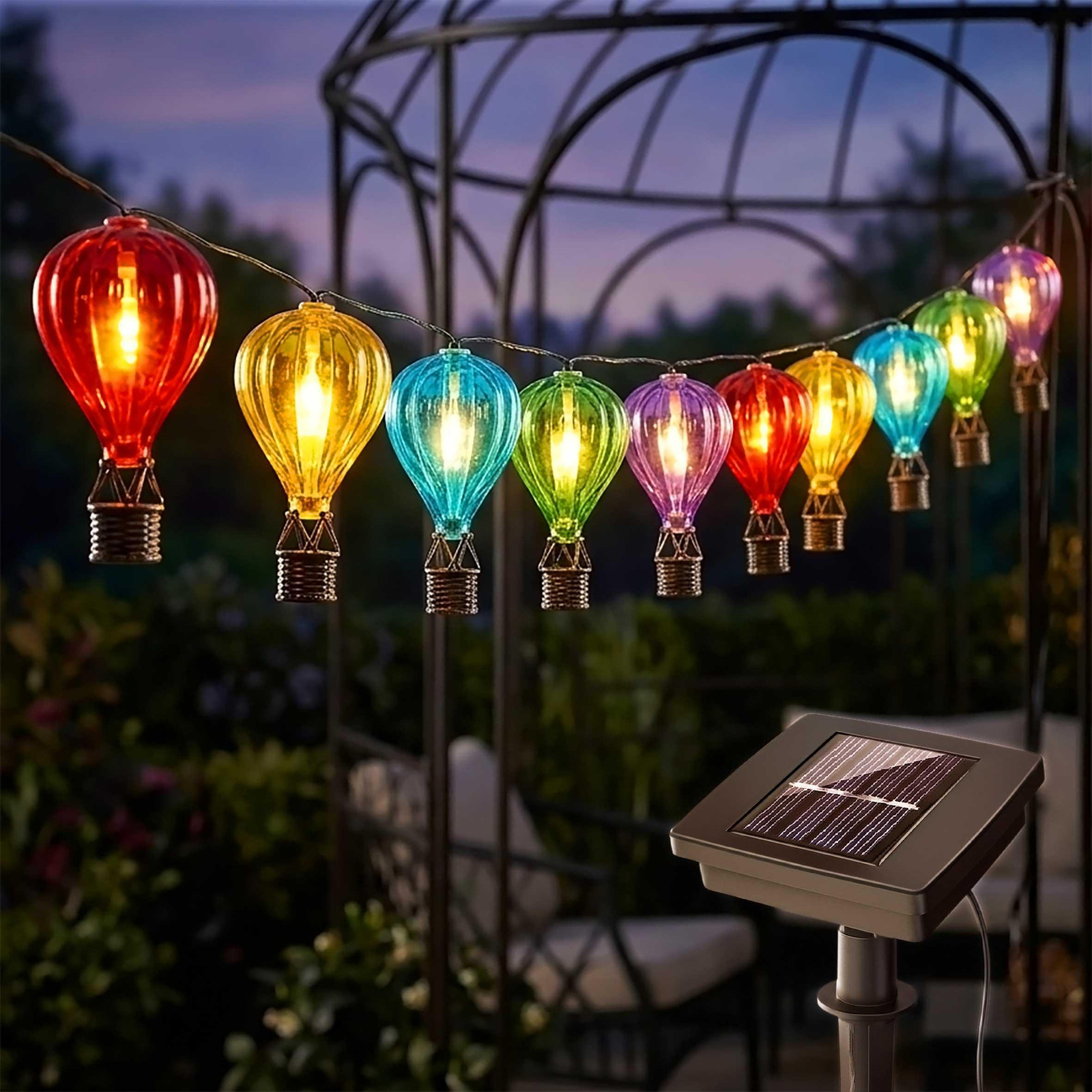 Spetebo Zonne-energie lichtslinger met 10 kleurrijke luchtballonnen en vlammeneffect - 430 cm - LED tuinverlichting met flikkereffect