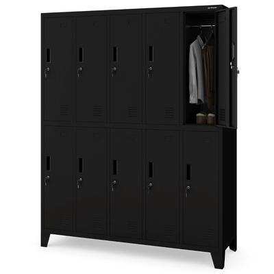 Jan Nowak Umkleideschrank Spind BARTEK 10 Abteile, Etikettenhalter Lüftungsschlitze | Umkleidespind Schließfachschrank Garderobenspind, 172x136x45cm Schwarz