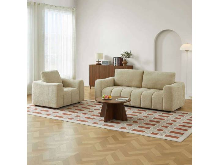 Ensemble canapé fixe 3 places + fauteuil 1 place KEREA tissu taupe