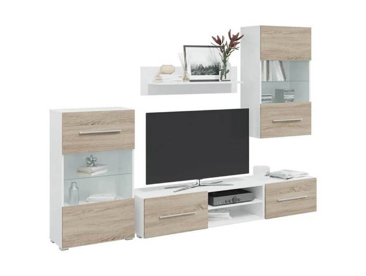 NEW 2026  Meubles TV avec lumière LED 5pcs - Cabinets TV - chêne sonoma bois d'ingénierie 120x39.5x34 cm L8037