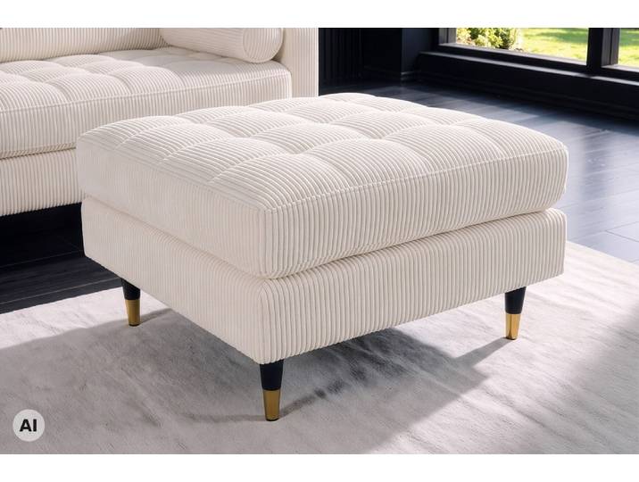 Design Hocker COZY VELVET 80cm beige gold Cord Metallfüße Modern & Design