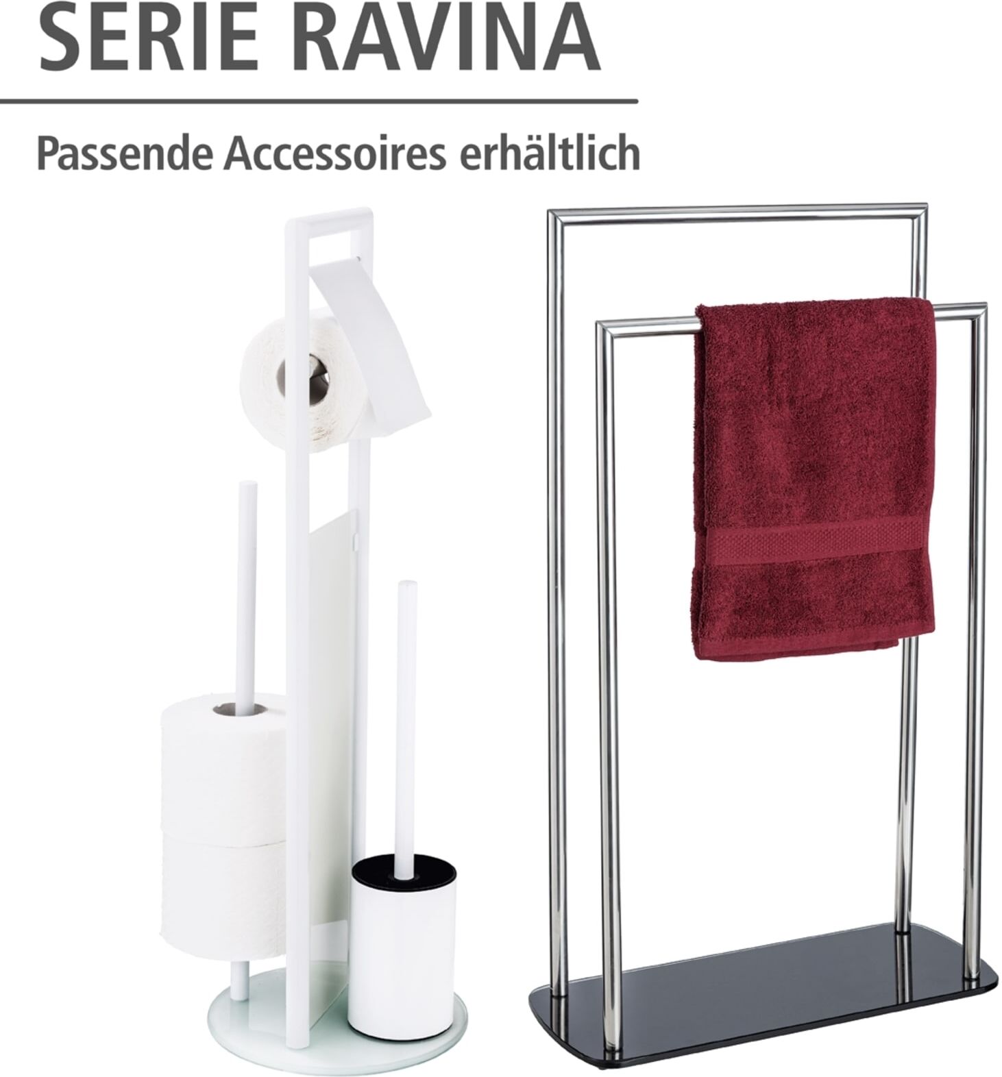 WC-Garnitur WENKO "Ravina", weiß, B:20cm H:70cm L:20cm, Edelstahl, Sicherheitsglas, Reinigungsbürsten, WC-Garnitur, Stand WC-Garnitur, Toilettenpapierhalter, Rollenhalter & WC-Bürste