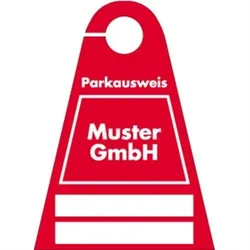 Schild Parkausweis mit weißem Firmeneindruck, Kunststoff transparent, 120x165 mm