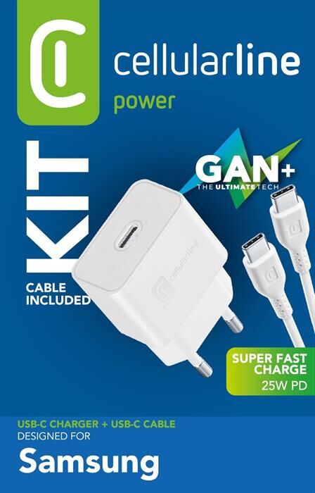 Cellular Line Caricabatterie Da Rete Achsmkitc2cpd25ww-bianco
