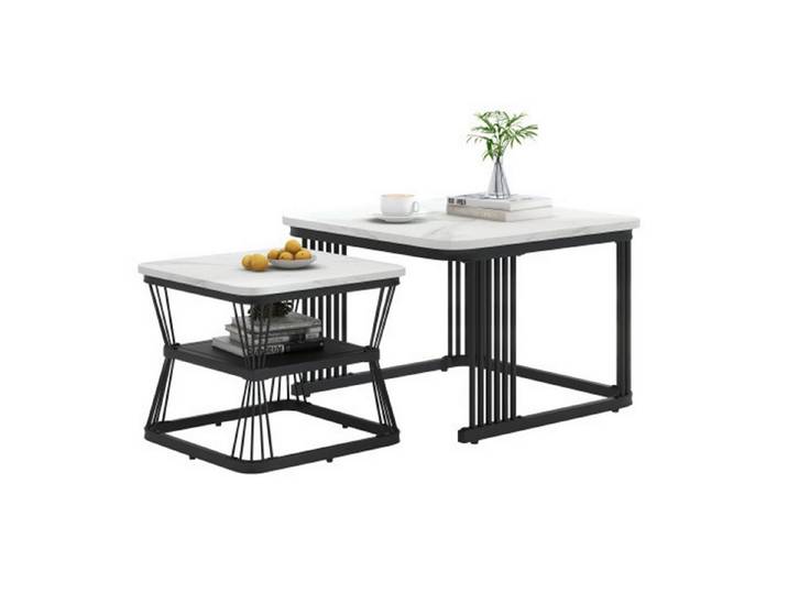 Celya Couchtisch Set aus 2 modernen Beistelltischen, PVC in Marmoroptik,45cmH