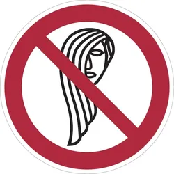 Verbotsschild, Bedienung mit lange Haaren verboten - praxisbewährt - 50 mm Folie selbstklebend