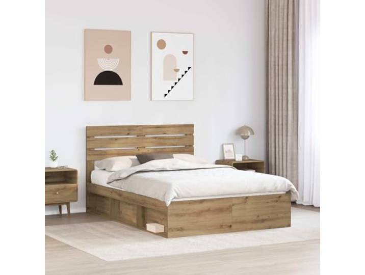 SKTQYQO Bettgestell aus Eichenholz, handgefertigt, 140 x 190 cm Technisches Holz, Kopfteil inklusive, feste Latten, einfache Reinigung