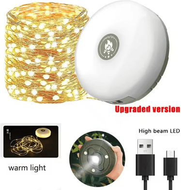 Uplift Curations 4 in 1 LED Camping String Lights With Retractable Reel & USB Recharge warm