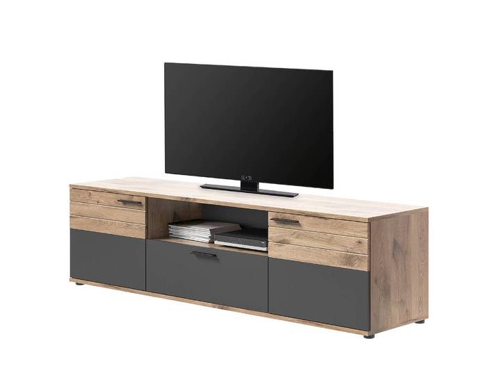 TV-Lowboard I Front: MDF Mitteldichte Holzfaserplatte , foliert Korpus: Spanplatte, foliert Absetzung: MDF Mitteldichte Holzfaserplatte