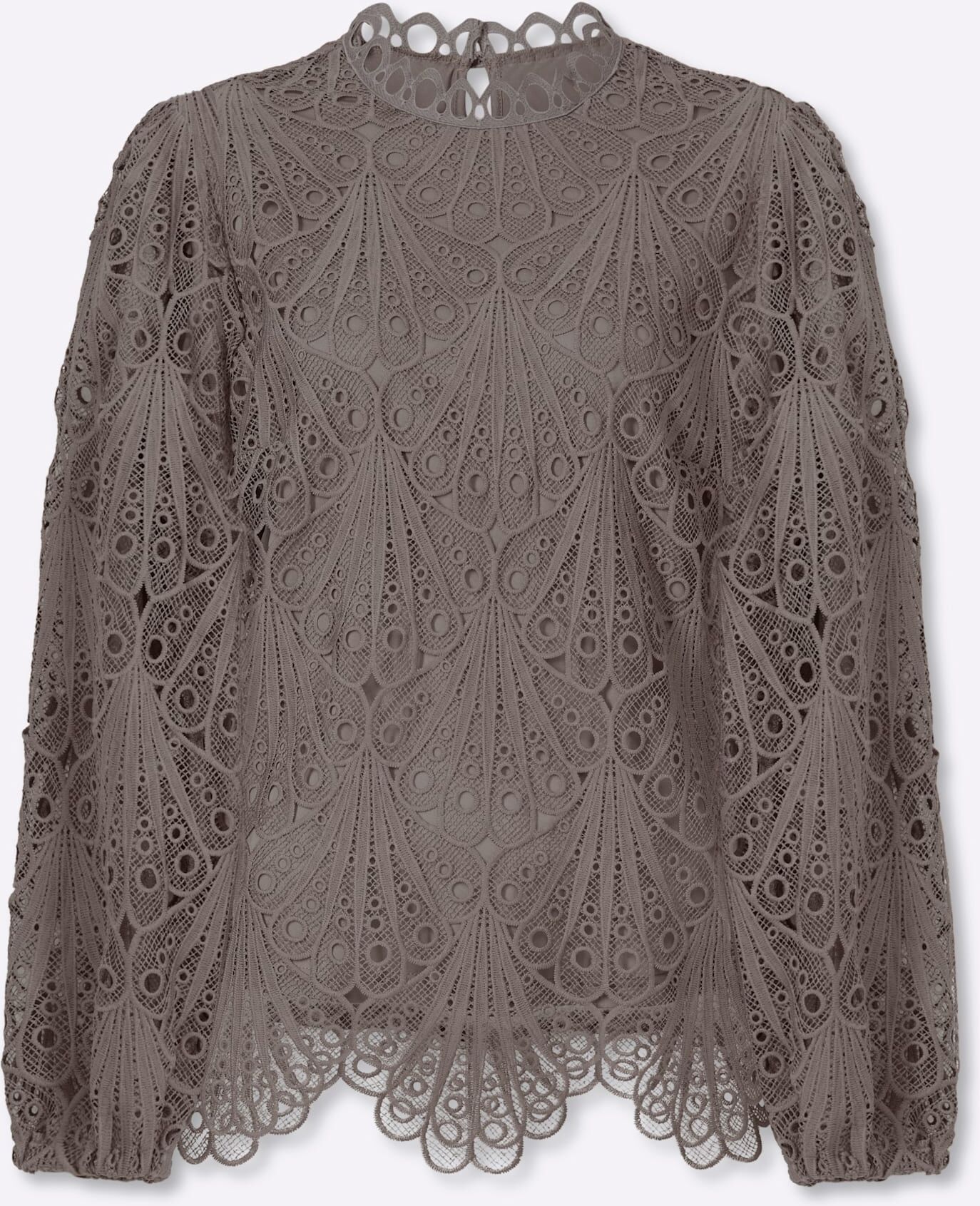Spitzenbluse LADY, Damen, Gr. 48, braun (taupe), 100% Polyester, unifarben, Blusen Spitzenbluse taupe 48