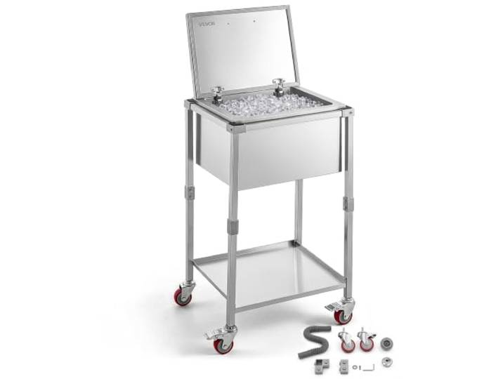 VEVOR Glacière à roulettes 54\,6 L Refroidisseur de Boissons Mobile en INOX\, pour Terrasse Restaurant Fête\, Isolation Longue Durée sans Électricité\, Desserte-glacière Extérieur\, Kit de Vidange Complet