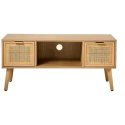 TV-MÖBEL mit 2 Schubladen Vorderseite aus Rattan - L100 cm