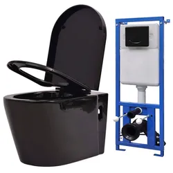 Helloshop26 - Wandhängendes WC mit Unterputzspülkasten Badezimmer/Gäste-WC Haushalt wassersparend höhenverstellbare Füße schwarze 02_0003581