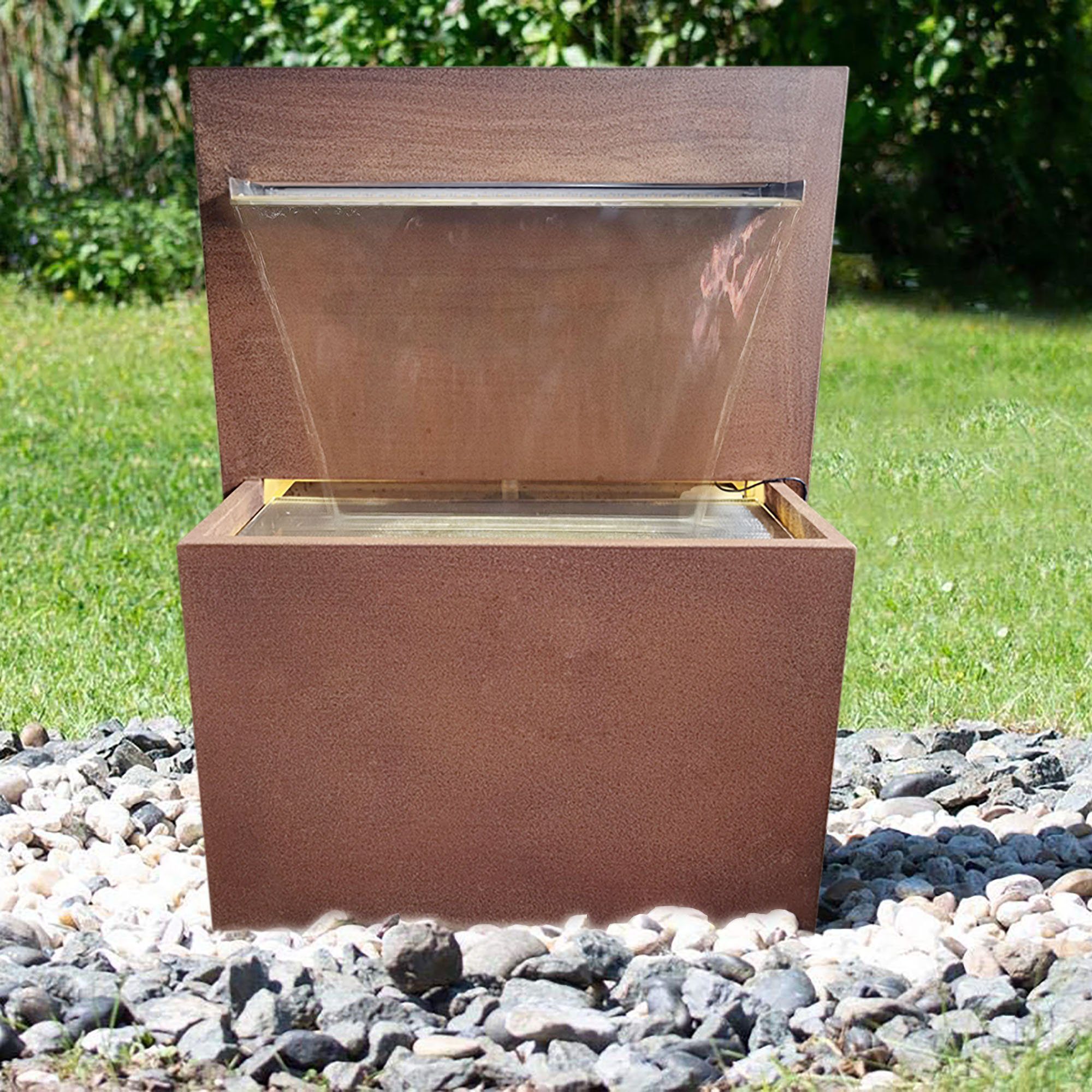 KÖHKO bepflanzbarer Wasserfall-Brunnen mit LED-Beleuchtung Höhe 92 CM Wasserspiel aus Cortenstahl/Edelstahl 31007