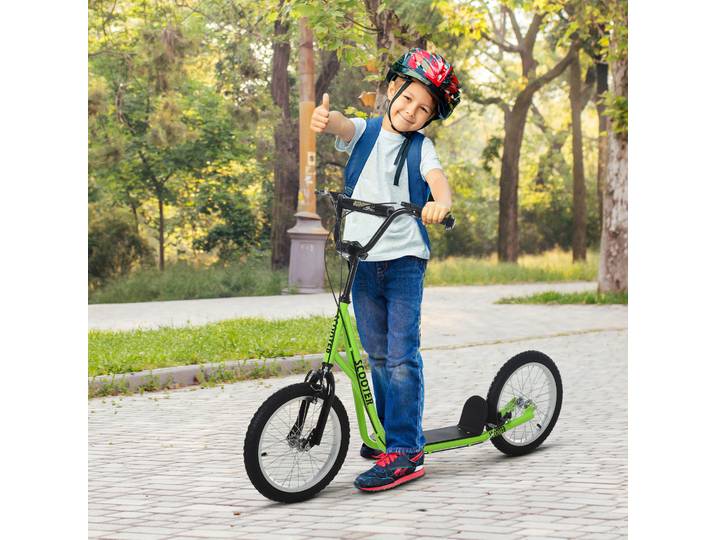 HOMCOM Trottinette patinette pour Enfants à partir de 5 Ans Grands pneus Guidon réglable poignée Frein et béquille Acier Vert