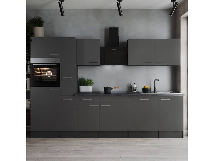 Cuisine premium Oliver 310 cm 310 x 205 x 60cm Gris/Gris Avec électroménager