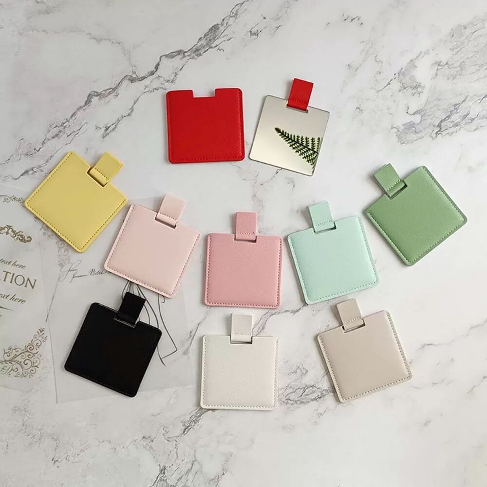 INF Petit Miroir de Beauté Portable avec Étui en PU et Cadre en Acier Inoxydable Blanc