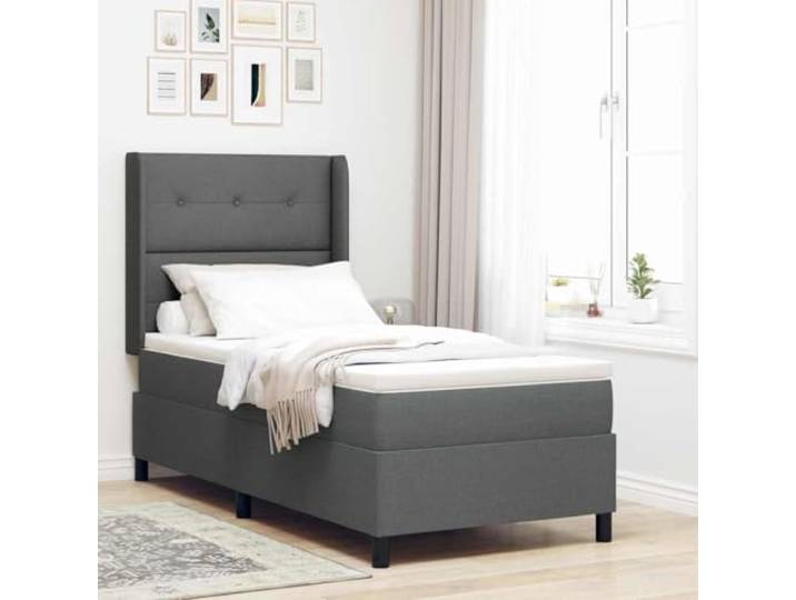 LED Beleuchtung Stoff Holz Mix Boxspringbett 80 x 200 cm Grau LED Boxspringbett mit Matratze Dunkelgrau 80x200 cm Stoff Bett mit Bettkasten RGB LED Beleuchtung verstellbares Kopfteil